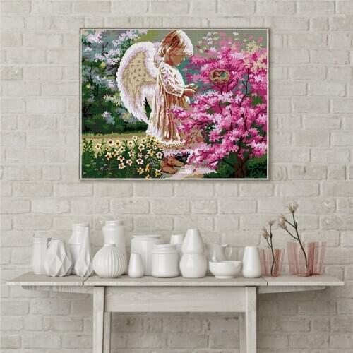 Joy Sunday Cross Stitch Kit Stamped Angel and Maple Leaf 14CT 11CT Printed Cross Stitch Kits Handmade Embroidery Needlework Set