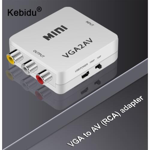 Kebidu 1080P Mini VGA to RCA AV Composite Adapter Converter with 3.5mm Audio VGA2AV / CVBS + Audio PC to HDTV Monitor Converter