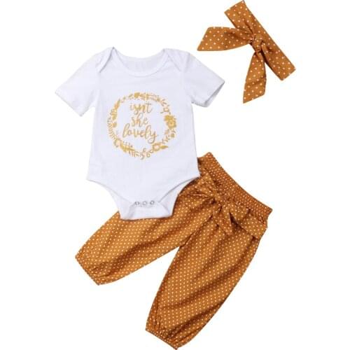3PCS Toddler Newborn Baby Girls Clothes Set Tops Romper Dot Pants Summer Short Sleeve Girl Outfits Set 0-18M