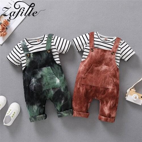 ZAFILLE Little Boy Clothes For Newborns Summer Striped Top+ Tie Dyed Overalls 2pcs Baby Boy Clothes Set Summer Infant Kids Suit