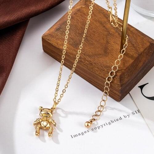 Korean Fashion Metal Little Bear Pendant Necklaces For Women Golden Simplicity Chain Necklaces 2021 Trend Female Jewelry