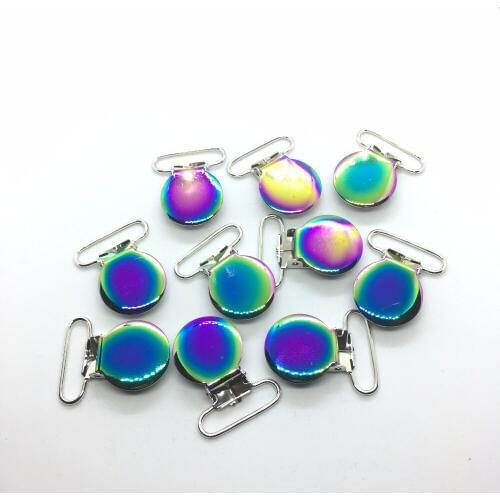 25pcs 1'' 25mm Rainbow Color Round Pacifier Clips Suspender Clips