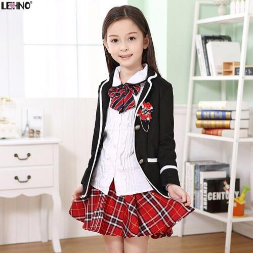 Primary School Students Jackets Spring/Autumn School Uniforms Girls Choral Sets Cotton Jacket+Blouse+Skirt Tracksuit