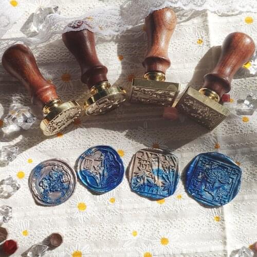 Square Bamboo Wax Stamp Chinese Style Embossed Seal Wedding Greeting Card Decoration Gift Envelope Sealing Wax Seal With Handle