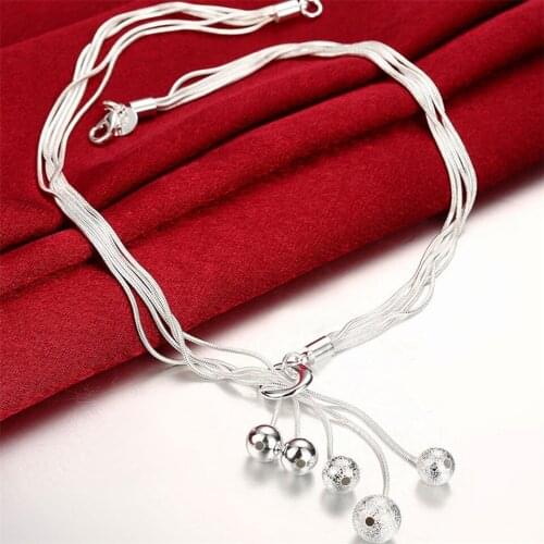 Fashion 925 Sterling Silver Round Frosted Smooth Beads Pendant Necklace Snake Chain For Women Wedding Engagement Jewelry Gift