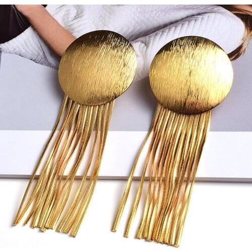 Fashion Tassel Earrings For Women Vintage Gold Metal Round Long Drop Dangle Earrings Trend Jewelry Gift