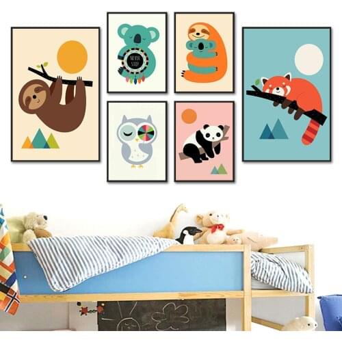 Cartoon Monkey Koala Panda Fox Owl Baby Room Wall Art Canvas Painting Nordic Posters And Prints Wall Pictures Kids Room Decor