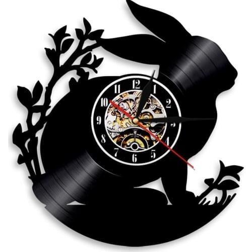 Baby Room Vinyl Record Wall Clock Rabbit Silhouette Wall Clock Woodland Animal Nursery Art Bunny Decorative Clock Gift For Kids