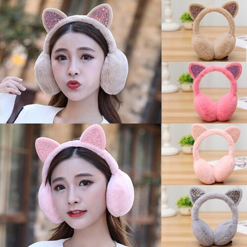 Brand New 2020 Fashion Women Girl Fur Winter Ear Warmer Earmuffs Cat Ear Muffs Earlap Glitter Sequin Earmuffs Headband Newest