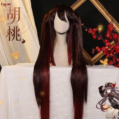 New The High Quality Wigs Game Genshin Impact Hu Tao Cosplay Fashion Lovely Long Hair Unisex Party Role Play Accessories