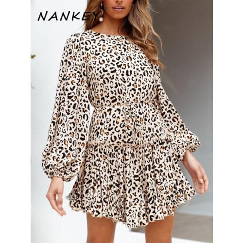 NANKEY Boho Leopard Print Dress Spring Women Elegant Party Holiday A Line Dress O Neck Summer Dress Elegant Dresses Ladies