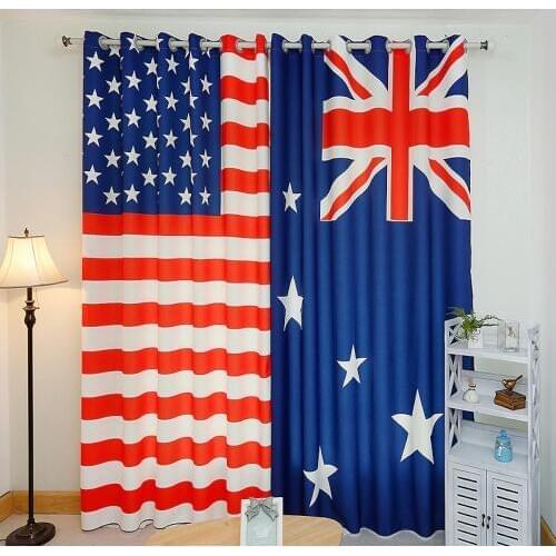 Custom Made 2x Window Drapery Curtain Nursery Kids Children Room Window Dressing Tulle 200x260cm Flag Strip Star Red Blue