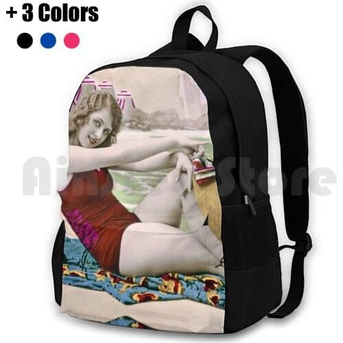 Attractive Woman From The 20S On The Beach Outdoor Hiking Backpack Waterproof Camping Travel Womens Young Lady Bather Up 20S