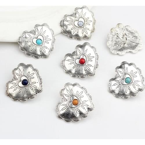 3pcs/lot Retro Zinc Alloy Button Cute Heart Decorative Buttons Concho Charms Pendants For DIY Hair Jewelry Accessories