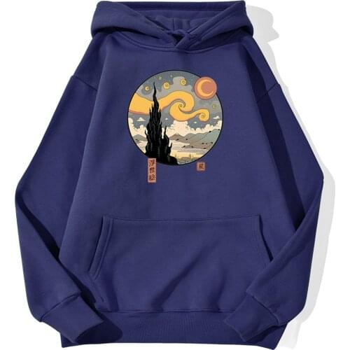 Starry ukiyo night printing Pullover Man Fashion Autumn Sweatshirts Hoodies Hip Hop Casual Hoodie Sweatshirt Anime Streetwear