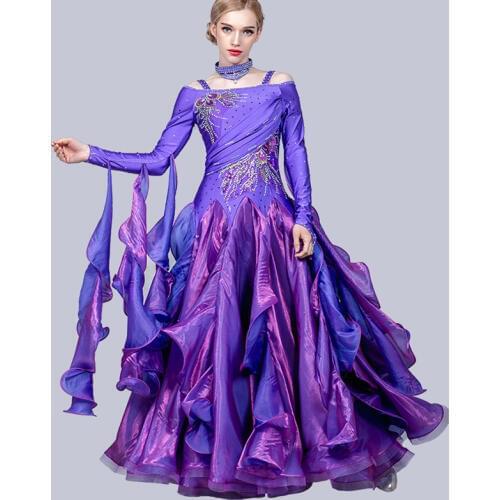 Selling Sexy Women Ballroom Competition Dance Dresses For Sale Sexy Embroidered Diamond Long Sleeves Waltz Tango Dresses DL3883
