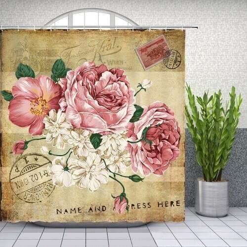 Retro Style Floral Plant Shower Curtains Set Watercolor Lotus Flower Pattern Home Bathroom Polyester Fabric Curtain With Hooks