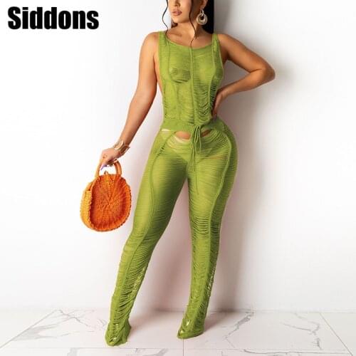 Mesh Ruched Summer Jumpsuits See Through Sheer Midnight Party Women Outfits One Piece Jumpsuit 2021 Partywear