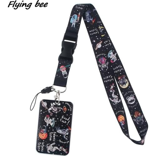 Flyingbee X1682 Space Planet Astronaut Lanyard Card Holder Student Hanging Neck Phone Lanyard Badge Subway Access Card Holder