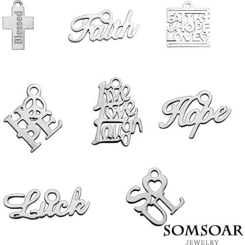 Somsoar Jewelry letter shape Stainless steel DIY Charm Dangle Pendant fit Bracelet Pendant Necklace 20pcs/lot