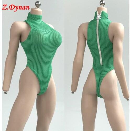 1/6 Scale womens soldiers doll clothing sexy sleeveless knit fabric jumpsuits With zipper 3 color for 12'' tbl ph action doll