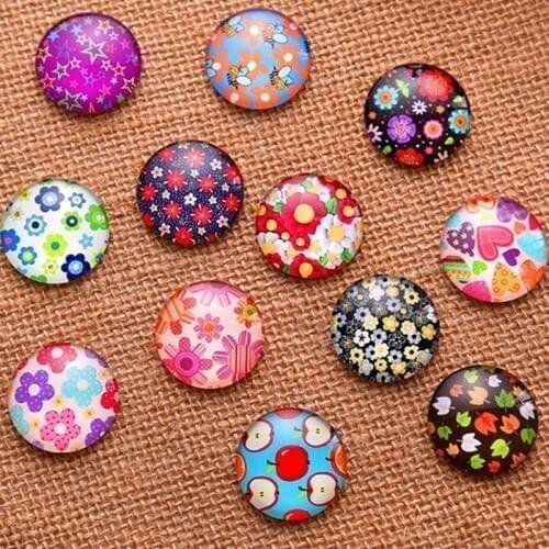 High quality 24pcs 12mm/14mm/16mm Cartoon Figure Round Handmade Photo Glass Cabochons & Apple, peach heart, maple leaf