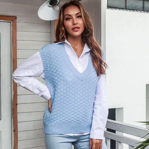 2021 Za Women Autumn Sweater Vest Solid Casual Sleeveless Pullovers Korean Elegant V Neck Knitted Vest Tank Tops Tunics Knitwear