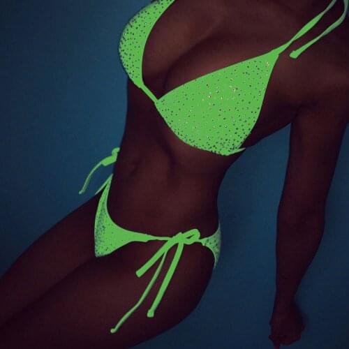 Sexy Ladies Women Diamond Crystal Swimwear Bikini Set Push-Up Bandage Adjustment Swimsuit Bathing Suit Biquini Maillots De Bain