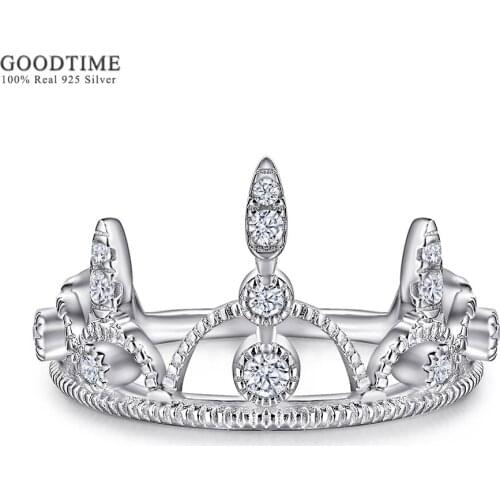 Fashion Women Ring Pure 925 Sterling Silver Rhinestone Crown Ring Luxury Jewelry Accessories Gift For Bride Wedding Party