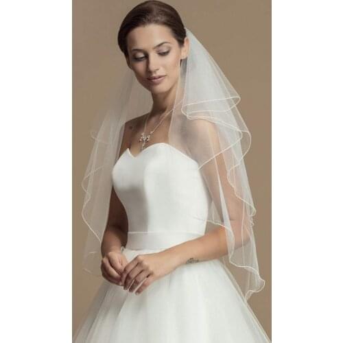 2-Tier Wedding Veil Waist Length Short Bride Hair Accessoies Bridal Tulle with Comb and Pencil Edge (White)