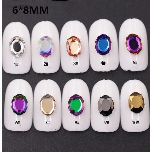 20pcs 6x8MM Magic Mirror Nail Rhinestones Oval Diamond Crystal Glitter Nail Stones DIY 3d Glue on Design Nail Art Decorations