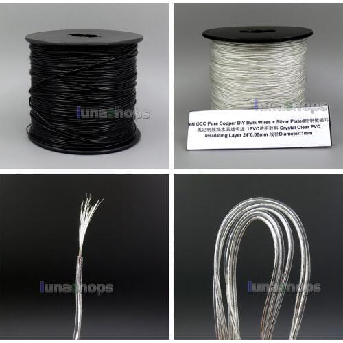 5m 6n OCC + Silver Plated 24AWG 24*0.05mm PVC OD 1mm DIY Audio Headphone Earphone Cable LN006013