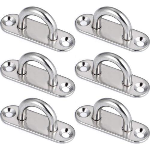 6Pcs 5mm Stainless Steel Eye Plate Oblong Pad Eye Plate Metal Staple Ring Hook Hardware