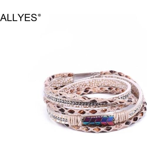 ALLYES Bohemian Colorful Arrow Charm Leather Bracelets for Women Snake Skin Pattern Wrap Bracelet Bangle Female Jewelry Gifts