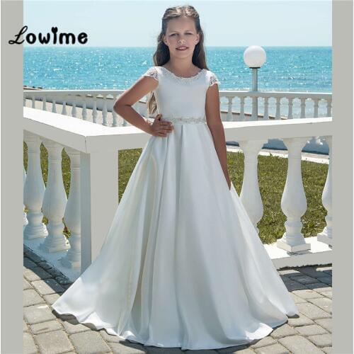 White Satin Flower Girl Dresses Soft Flower Girl Dresses For Weddings 2018 Vestido De Daminha First Communion Dresses Cheap
