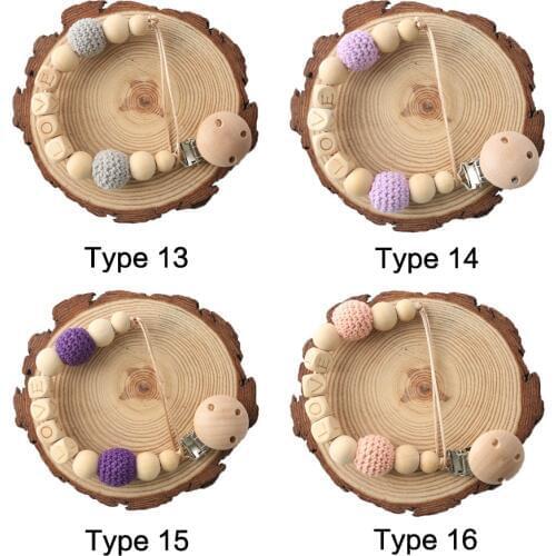 Personalised Name Wooden Teether Pacifier Clips Chain DIY Wooden Crochet Beads Teether Pacifier Clip Dummy clip For Kid Products