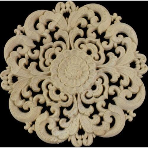 Home Woodcarving Decal Unpainted Wooden Carved Furniture Bed Applique Wall Cabinet Decor Crafts Wood Wind Home Decoration