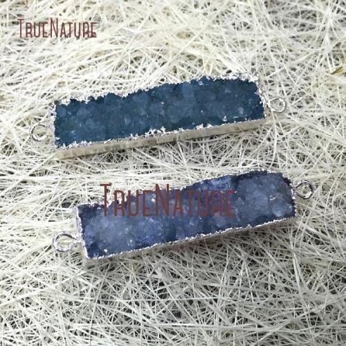 10Pcs Color Druzy Crystal Double Bail Pendant Silver Plated Rectangular Double Bail Pendant Clearance Approx 40x10mm PC1058