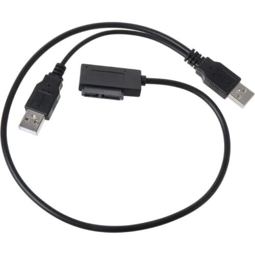 Dual USB 2.0 to 7+6 Pin Slimline Slim SATA Cable Adapter for Notebook Laptop ODD