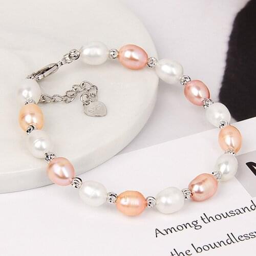 Elegant Pearl Bracelets For Women Real Natural Freshwater Baroque Pearl White Pink Oval Beads Bangles Wedding Friendship Jewelry