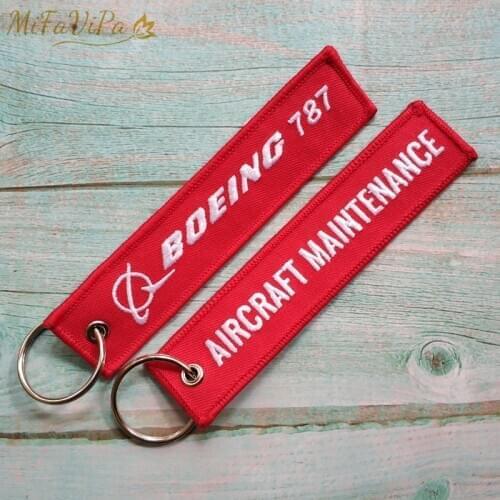 MiFaViPa 2 PCS/Lot Fashion Trinkets Chaveiro Boeing Aircraft Key Chains Red Boeing 787 Embroidery llavero for Men Christmas Gift