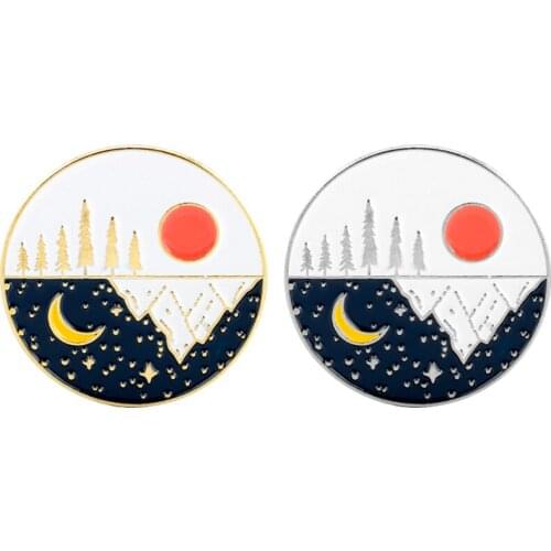 Cute Sun Moon Forest Mountain Stars Enamel Badge Backpack Bags Coat Lapel Pins Creative Gifts For Women Men Party Accessories