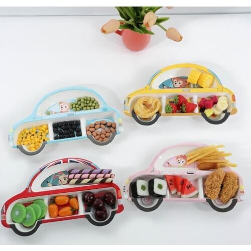 Cartoon creative imitation ceramic baby car shape feeding tableware divided plate dinner plate set children Christmas gifts