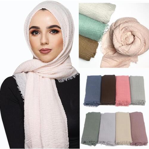 Muslim Crinkle Hijab Scarf Women Solid Plain Head Scarf Scarves Cotton Long Shawls And Wraps Turban Foulard Femme