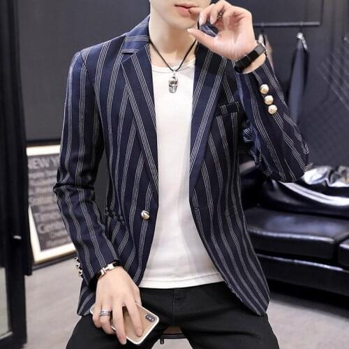 2021 Mens Autumn New Jacquard Striped blazer Youth Casual Slim Handsome blazer