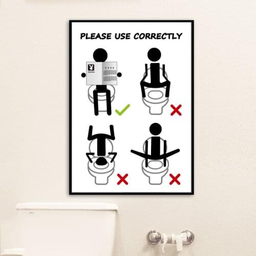 Toilet Manual Posters and Prints Funny Restroom Canvas Painting Wall Art Modern Black White Wall Pictures for Bathroom Decor