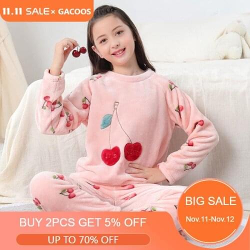 Boys Girls Clothes Pajamas Set Flannel Fleece Warm Catoon Sleepwear Teen Home Suit Winter Autumn Pyjamas Kids 6 8 10 12 14Years