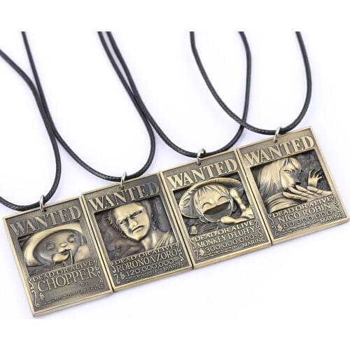 ONE PIECE Wanted Poster Necklace Luffy Zoro Robin Chopper Warrant Pendant Necklace Friendship Men Anime Jewelry Accessories
