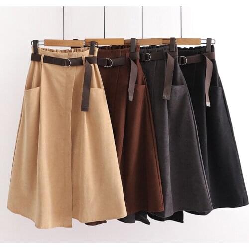 Autumn Winter Long Skirt For Women 2020 New casual Solid Pocket Skirts Womens Spring High Waist Irregular Skirts Femme