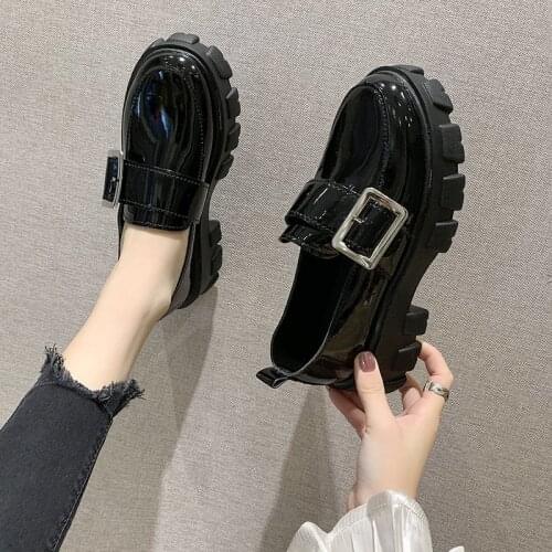 Casual Woman Shoe British Style All-Match Round Toe Loafers With Fur Oxfords Modis Clogs Platform Female Footwear New Preppy